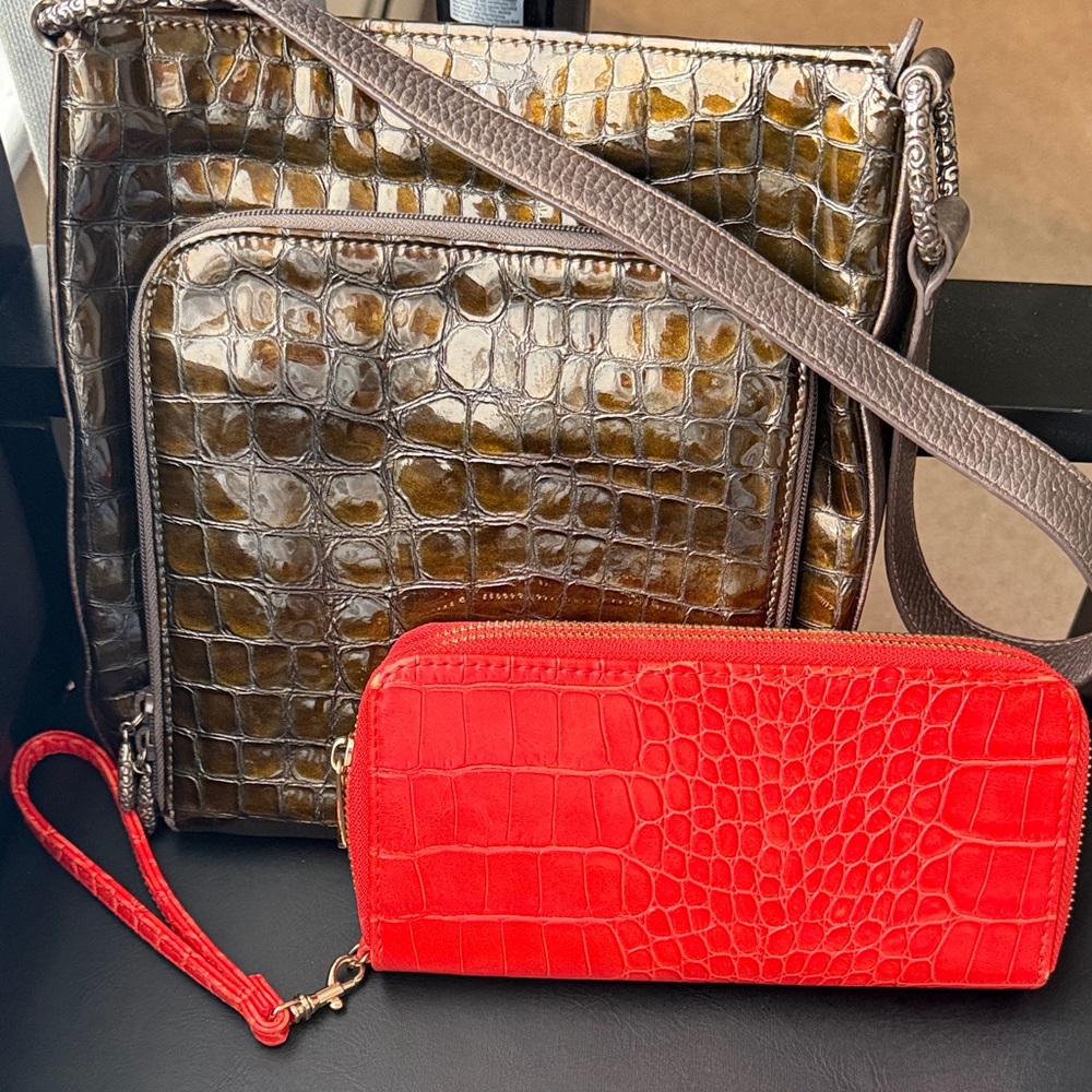 Elegant Crocodile Pattern Shoulder Bag Set - Brow… - image 1